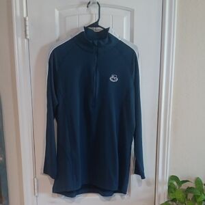 Peter Millar Navy Quarter-Zip Sweater with White Shoulder Stripe